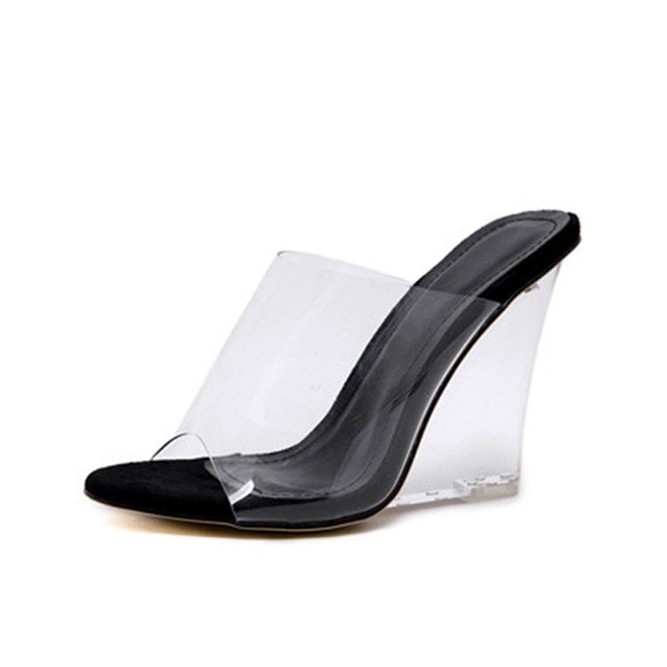 Pvc Wedge Heel Slip-on Mules Skor För Kvinnor