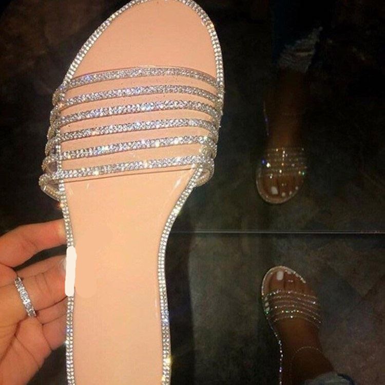 Rhinestone Flat With Slip-on Pu Dam Tofflor