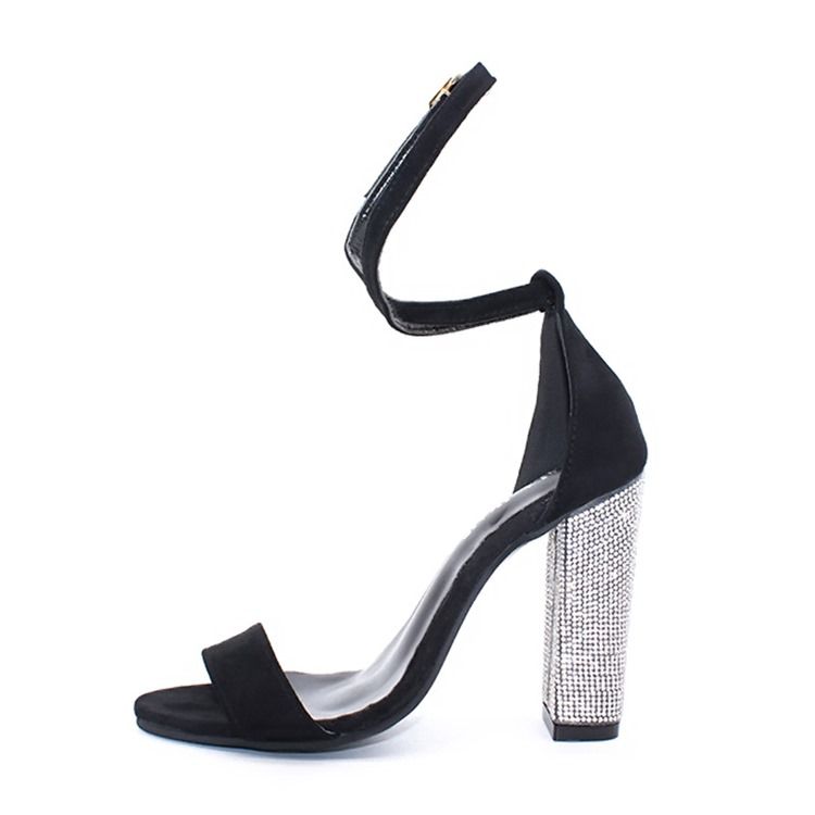 Rhinestone Line-style Buckle Chunky Heel Sandaler För Kvinnor