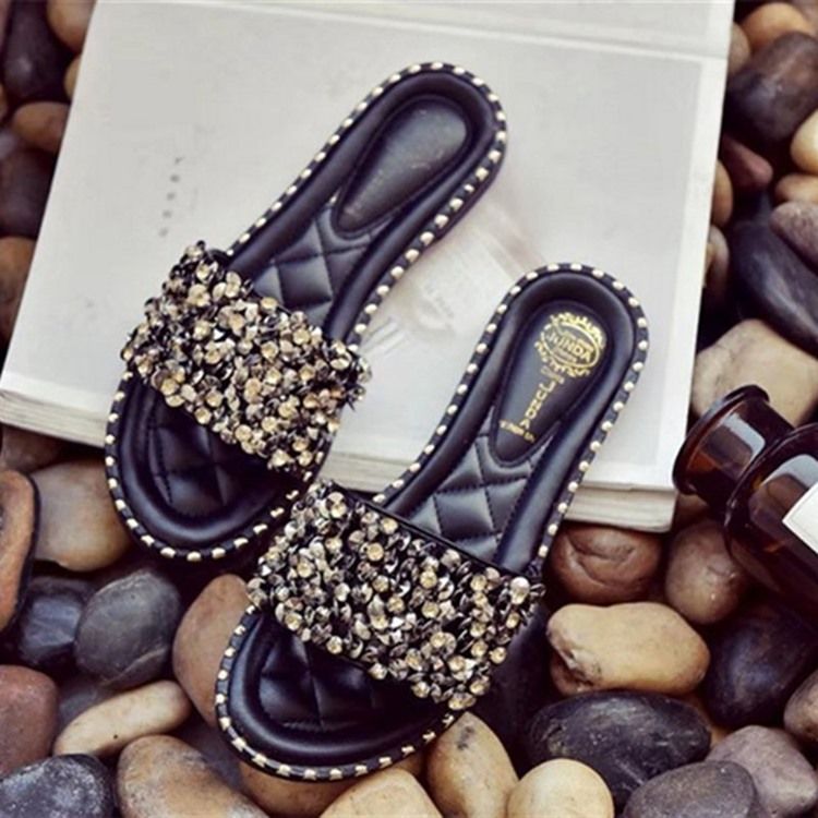 Rhinestone Pu Slip-on Tofflor För Kvinnor