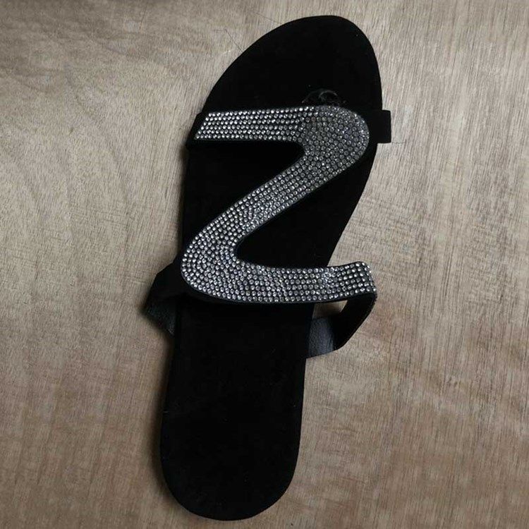 Rhinestone Slip-on Block Heel Flat Sandals För Kvinnor