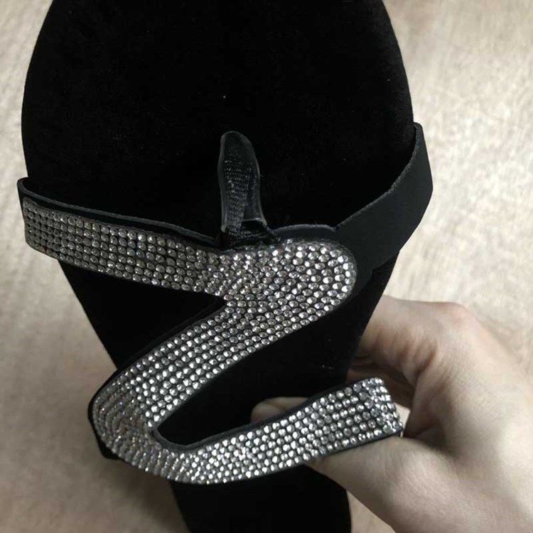 Rhinestone Slip-on Block Heel Flat Sandals För Kvinnor