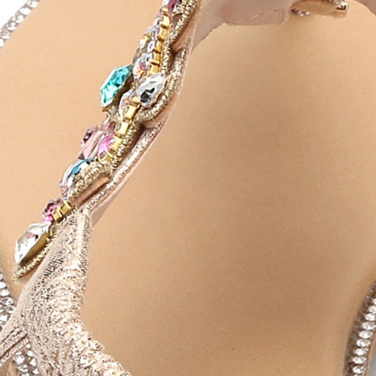 Rhinestone Thong Elastiskt Band Kvinnors Platta Sandaler