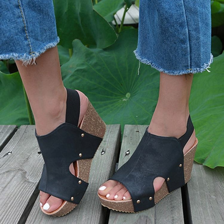 Slip-on Wedge Heel-klack Med Lågt Snitt På Övre Sandaler För Kvinnor