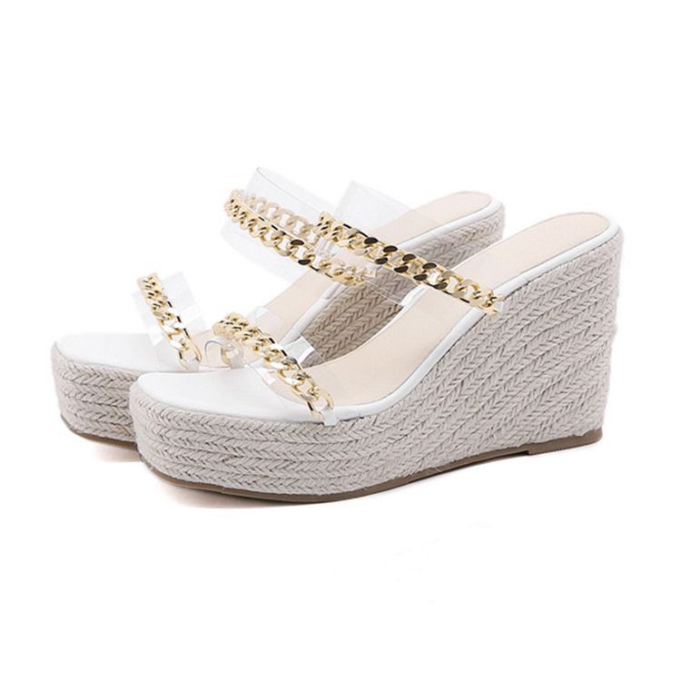 Slip-on Woven Wedge Heel Rubber Women's Tofflor