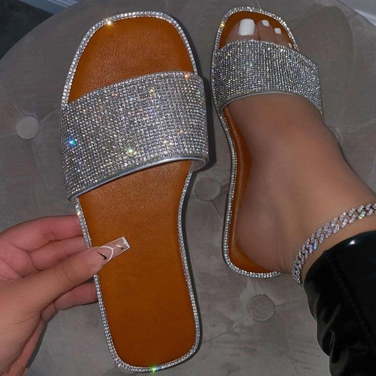 Strass Slip-on Flat Med Tofflor För Kvinnor