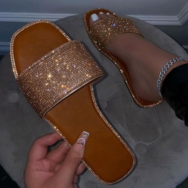 Strass Slip-on Flat Med Tofflor För Kvinnor