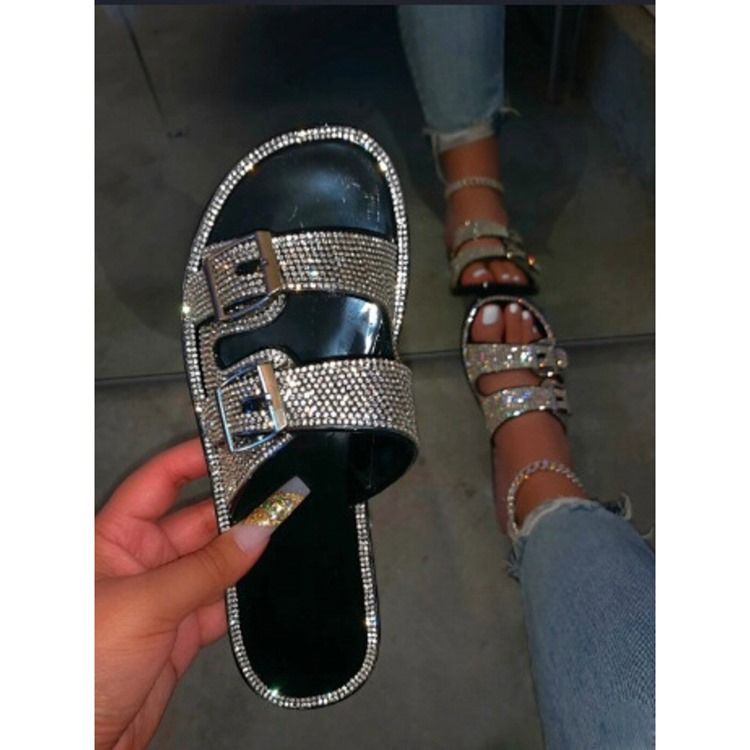 Tåring Rhinestone Flat Med Vanliga Tofflor För Kvinnor