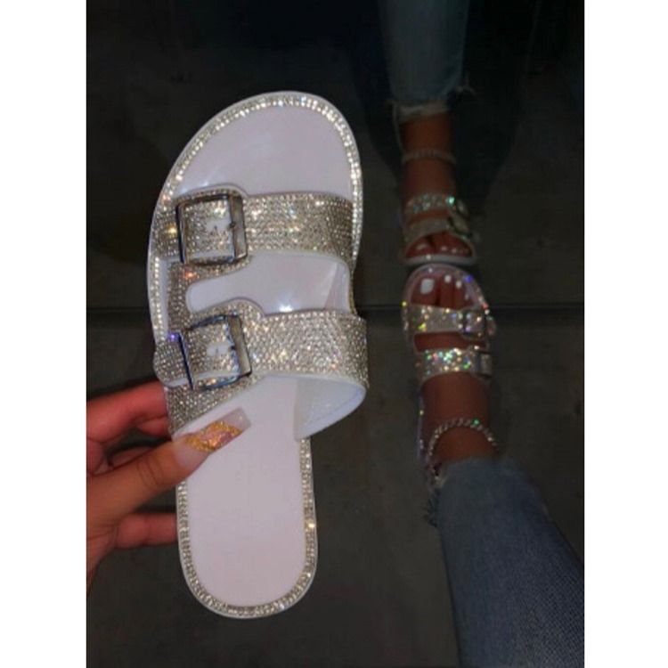 Tåring Rhinestone Flat Med Vanliga Tofflor För Kvinnor