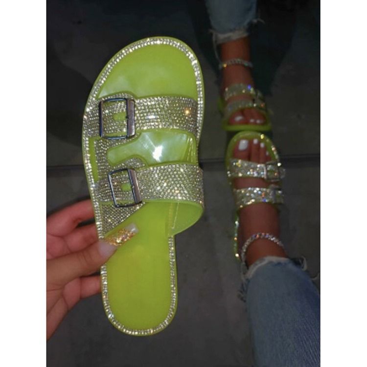 Tåring Rhinestone Flat Med Vanliga Tofflor För Kvinnor