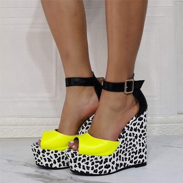 Wedge Heel Peep Toe Buckle Leopard Women's Thin Shoes