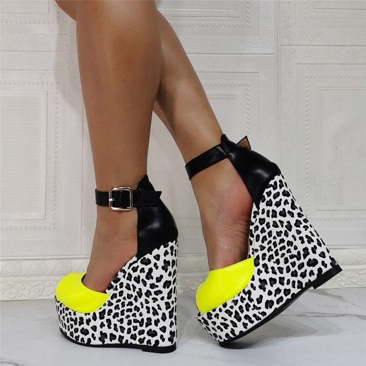 Wedge Heel Peep Toe Buckle Leopard Women's Thin Shoes