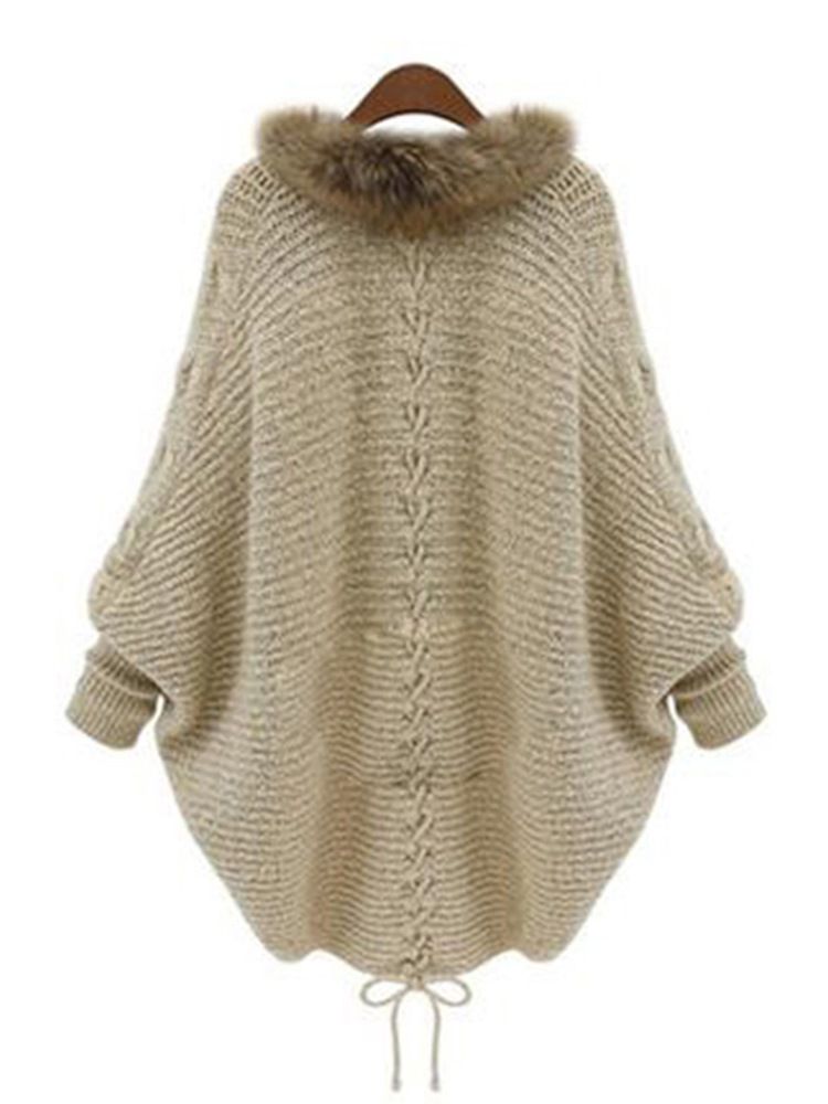 Plain Batwing Wrapped Knitwear För Kvinnor