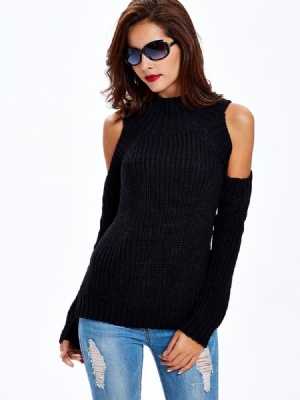 Sisjuly Cold Shoulder Turtle Neck Stickat För Kvinnor