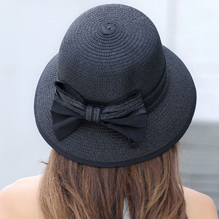 Dam Stripe Design Bowknot Vikbar Sommar Solhatt