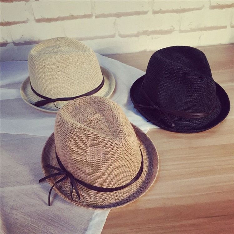 Jazz Hat Bowknot Straw Sunhat For Women