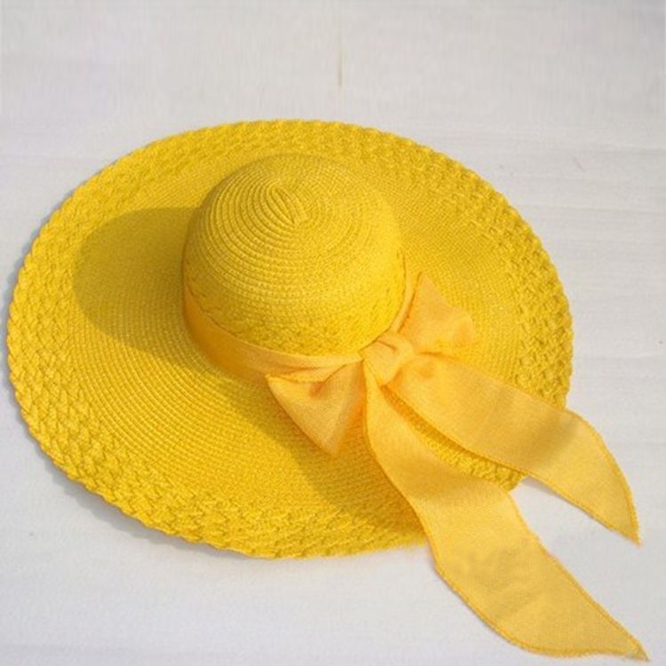 Kvinnors Bowknot Beach Pure Color Sun Hat