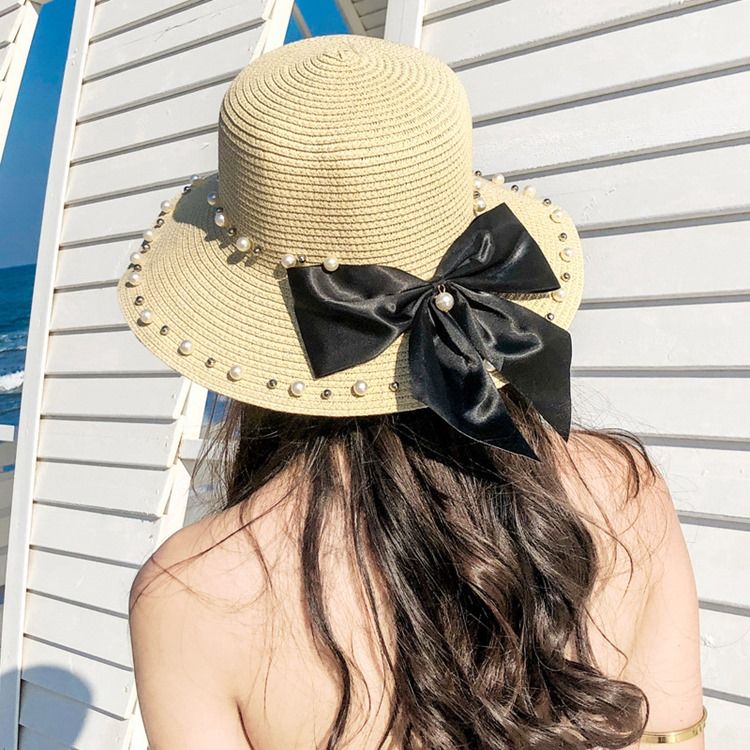 Kvinnors Pearl Bowknot Sunhat