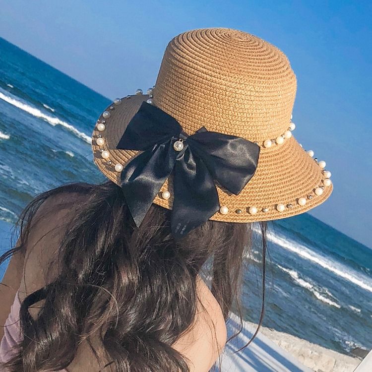 Kvinnors Pearl Bowknot Sunhat