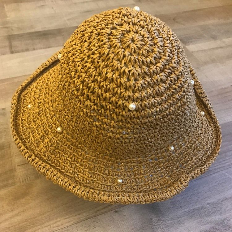 Straw Hollow Plain Pearl Hat För Kvinnor