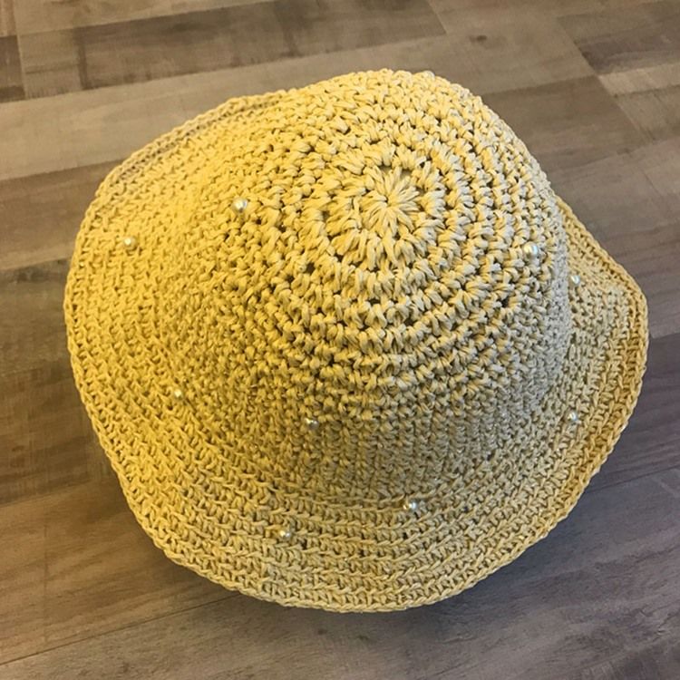 Straw Hollow Plain Pearl Hat För Kvinnor