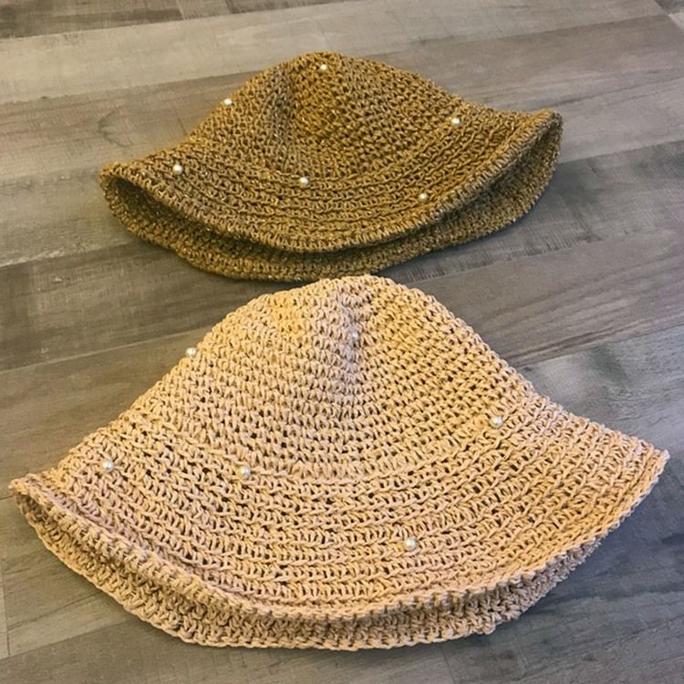 Straw Hollow Plain Pearl Hat För Kvinnor