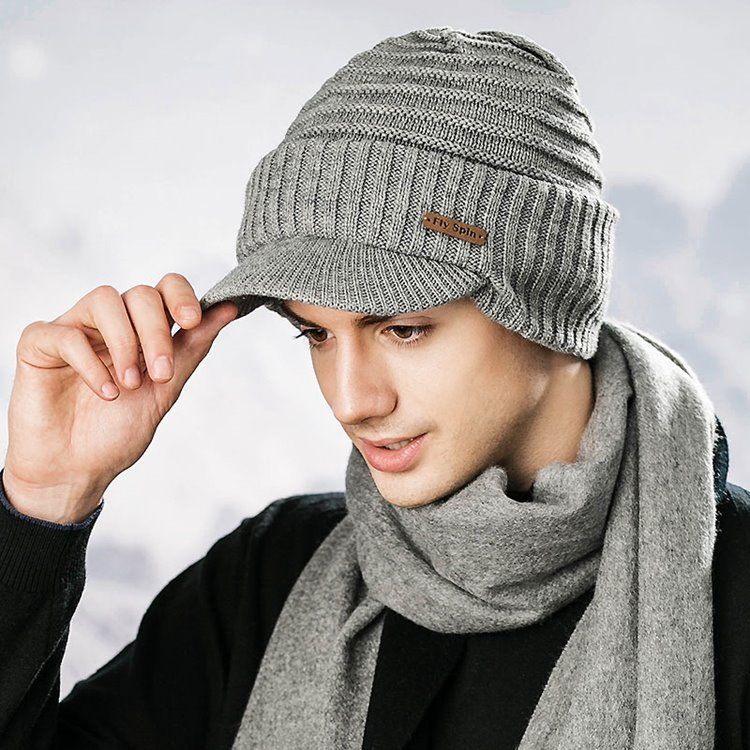 Warm Thicken Pure Color Short Brim Men's Hat