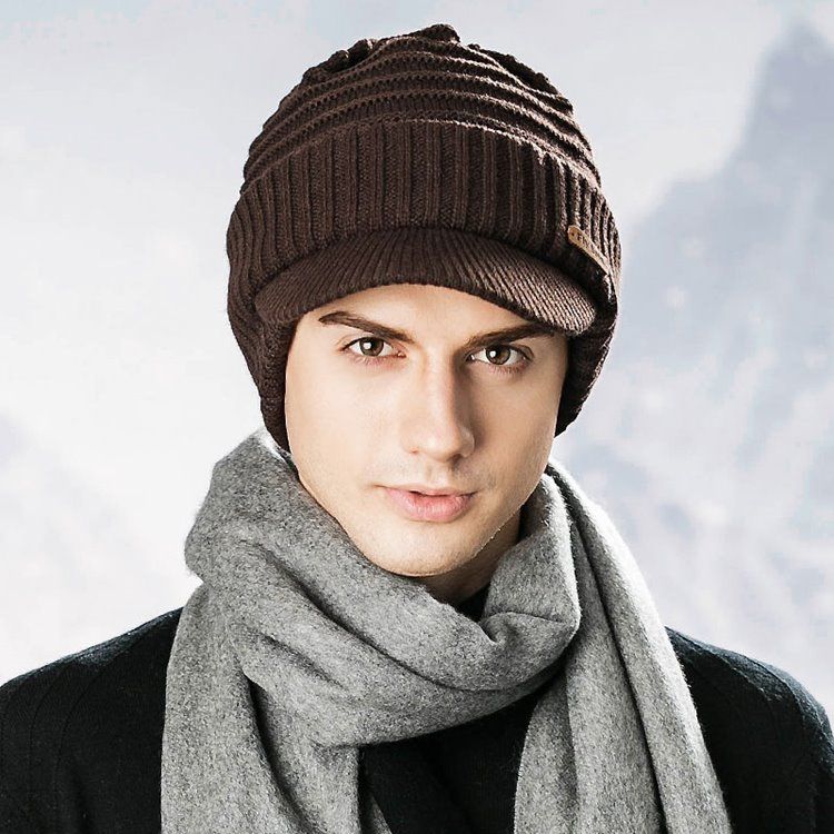 Warm Thicken Pure Color Short Brim Men's Hat