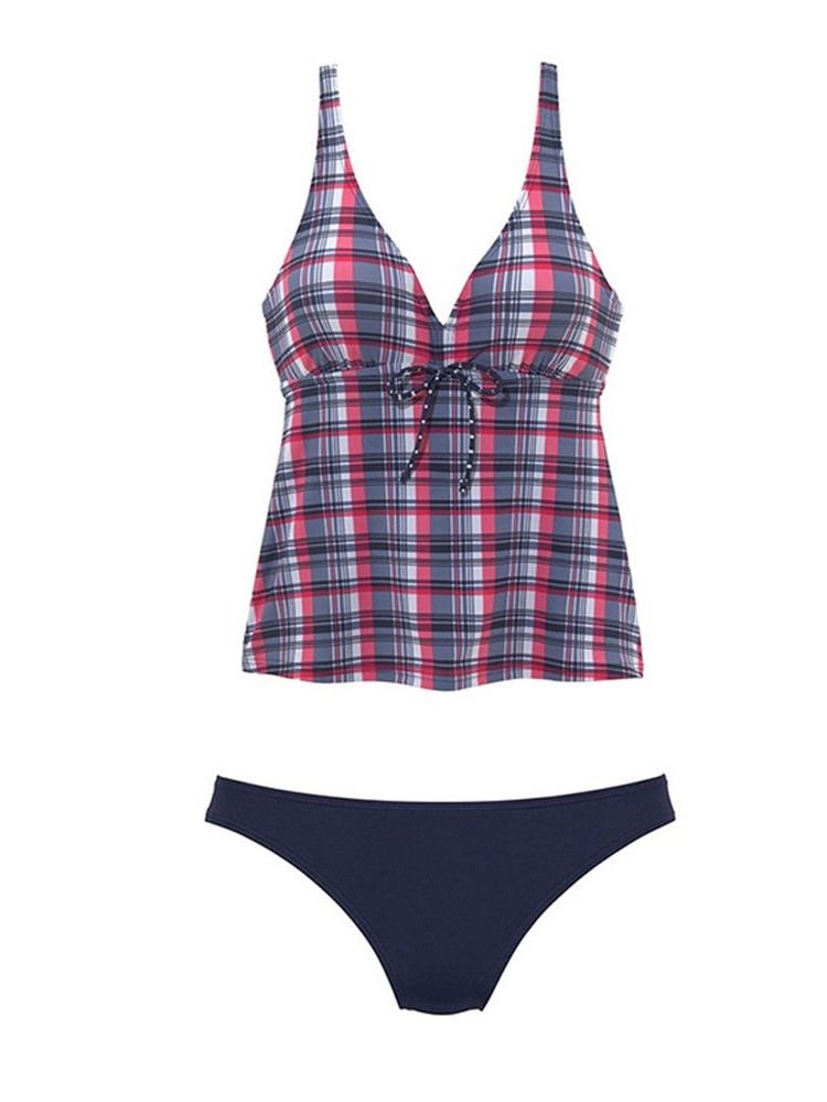 Dam Baddräkt Med Rutig Bowknot Tankini