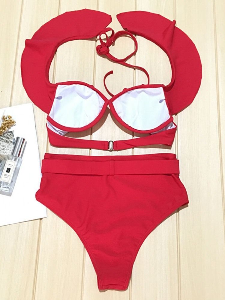 Off-shulder Ruffles Ärm Lace-up Bikini Set Sexig Baddräkt