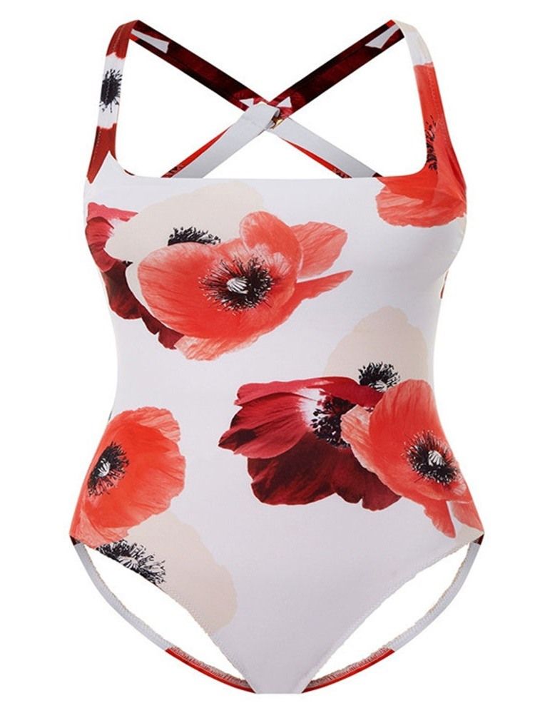 One-piece Floral Color Block Stretchiga Badkläder För Kvinnor