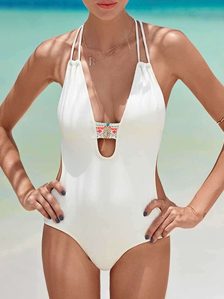 Sexig Plain One Piece Dam Badkläder Monokini