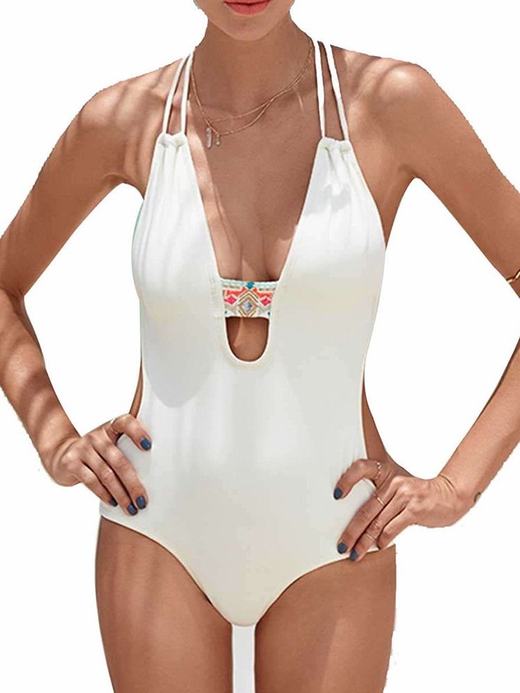 Sexig Plain One Piece Dam Badkläder Monokini