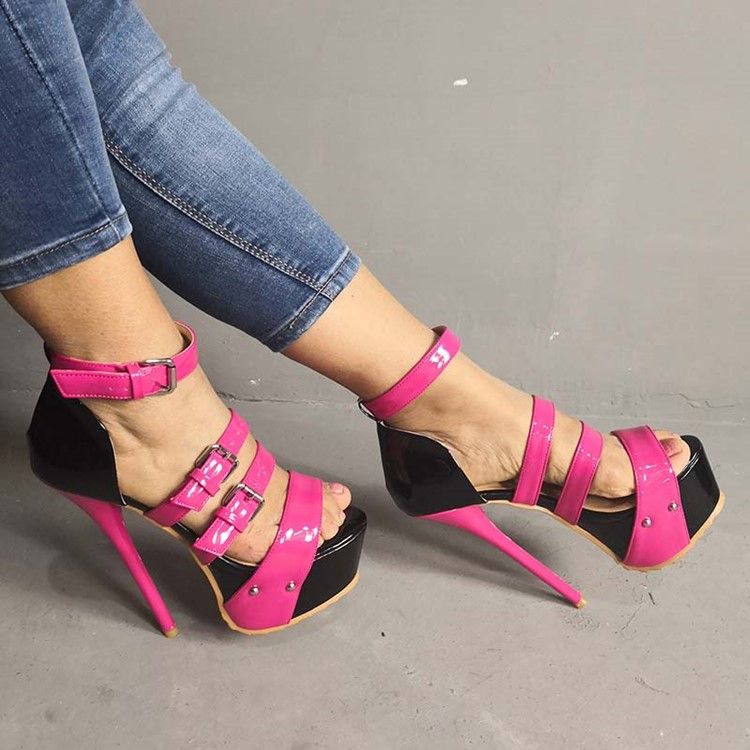 Faux Suede Stiletto Heel Heel Covering Color Block Dam Sandaler