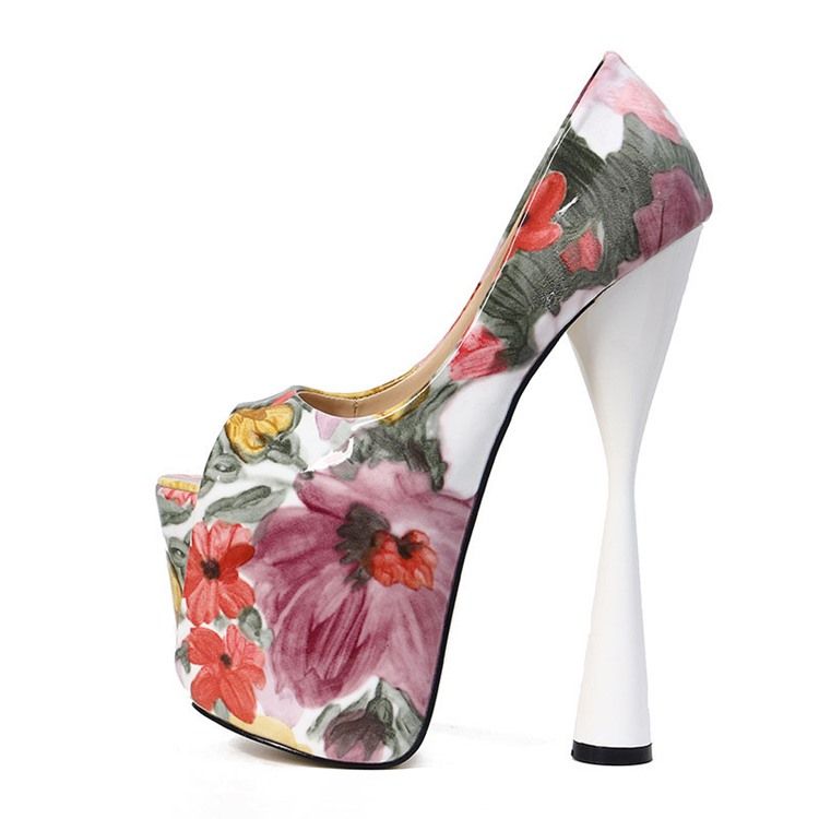 Floral Color Block Peep Toe Slip-on Damskor