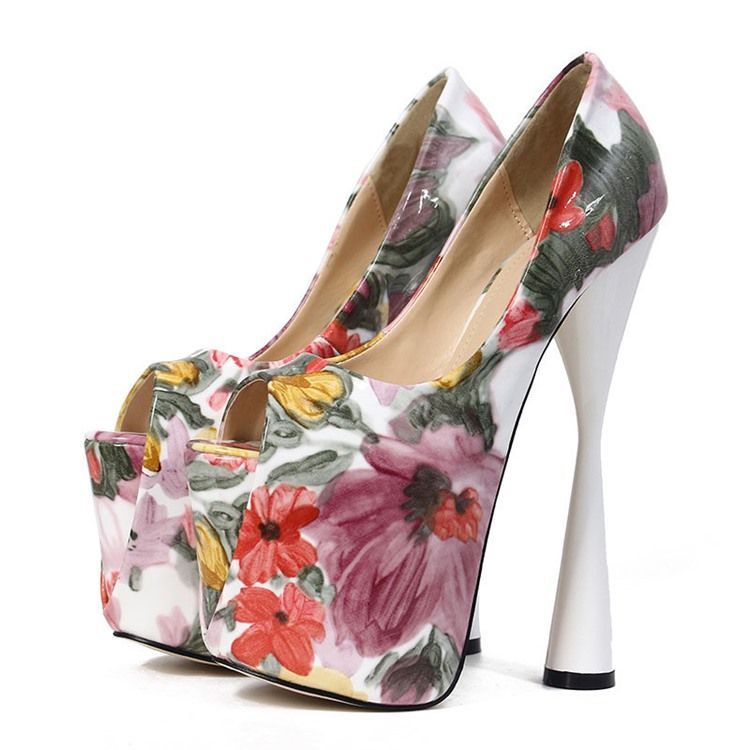 Floral Color Block Peep Toe Slip-on Damskor