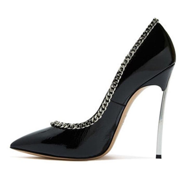 Plain Chain Spets Toe Stiletto Heel Slip-on Dam Pumps