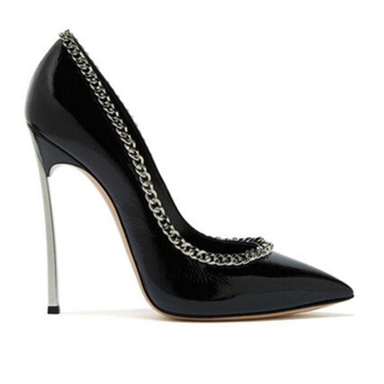 Plain Chain Spets Toe Stiletto Heel Slip-on Dam Pumps