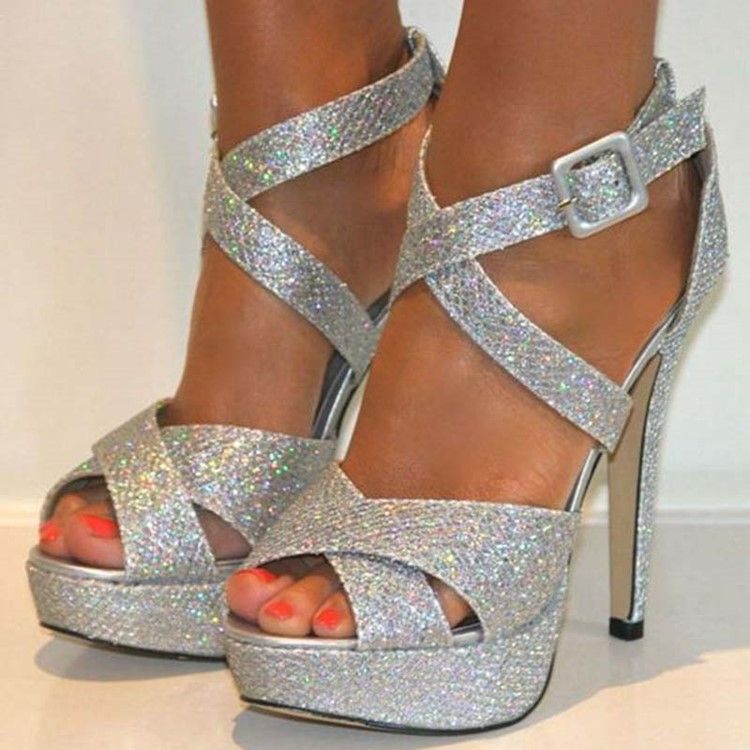 Sequin Peep Toe Stiletto Heel Kvinnors Balskor