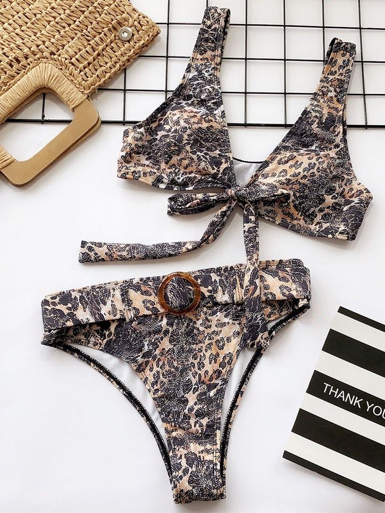 Bikiniset Bikiniset Med Färgblock Leopardtryck För Kvinnor