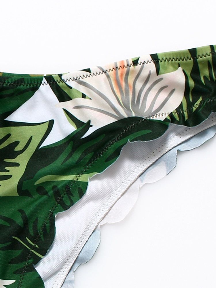 Kvinnor Plant Leaf Print Halter Bikini Suits