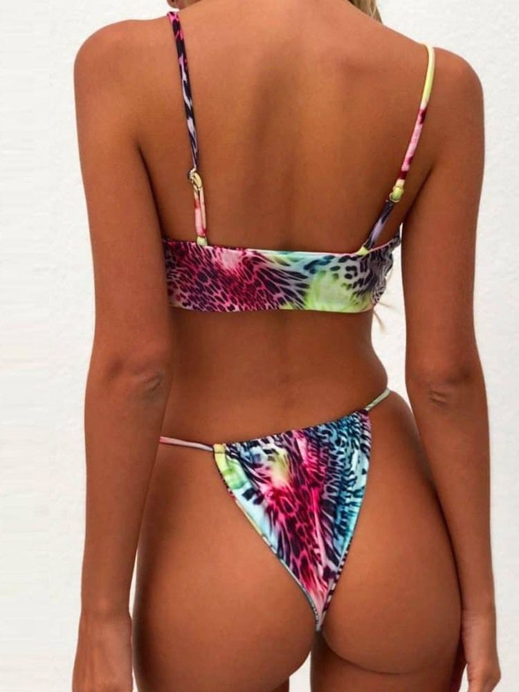 Kvinnors Färgblock Print Bowknot Lace-up Sexig Bikini