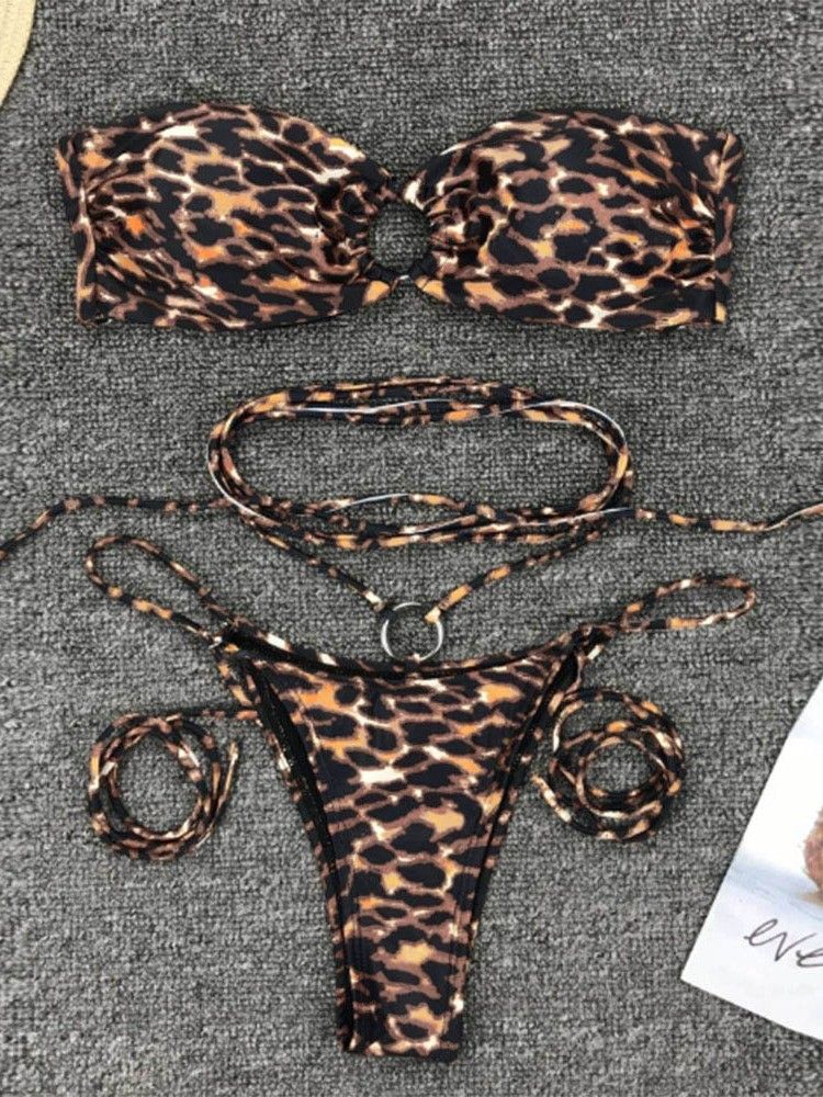 Micro Bikini För Snörning I Leopard För Kvinnor