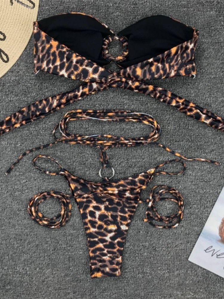 Micro Bikini För Snörning I Leopard För Kvinnor