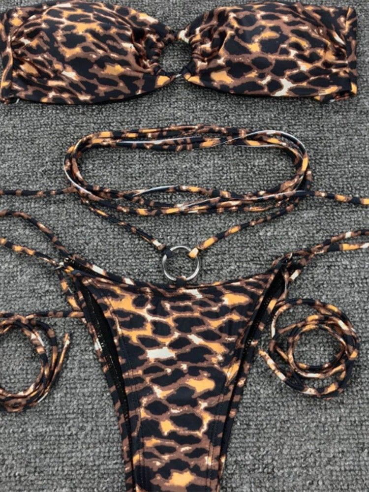 Micro Bikini För Snörning I Leopard För Kvinnor