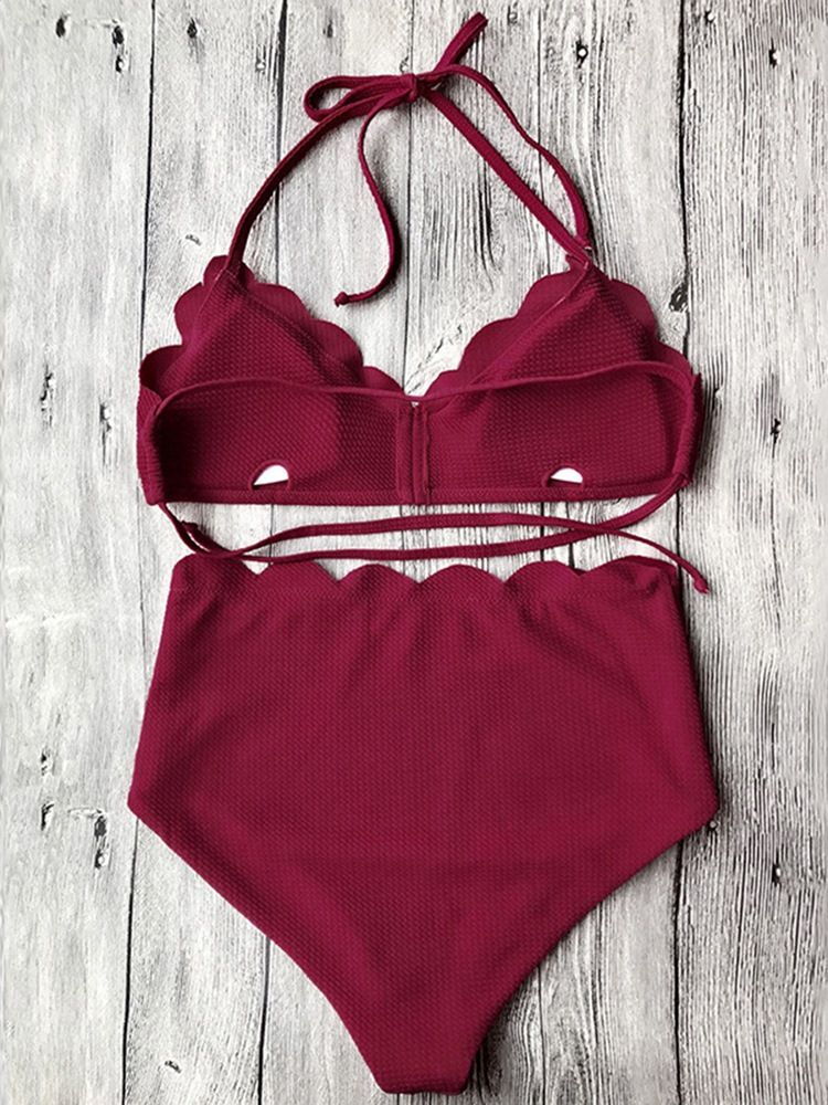 Plain Halter Bikini Kostymer Med Snörning För Kvinnor