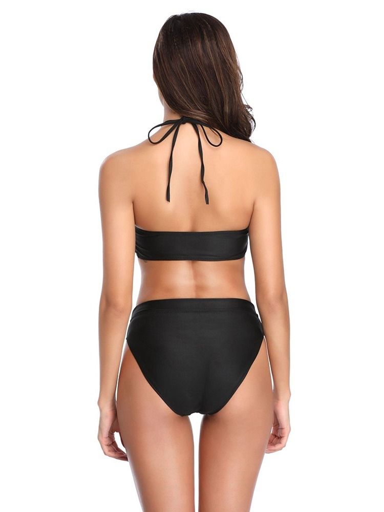 Plain Lace-up Hollow Sexig Bikini För Kvinnor