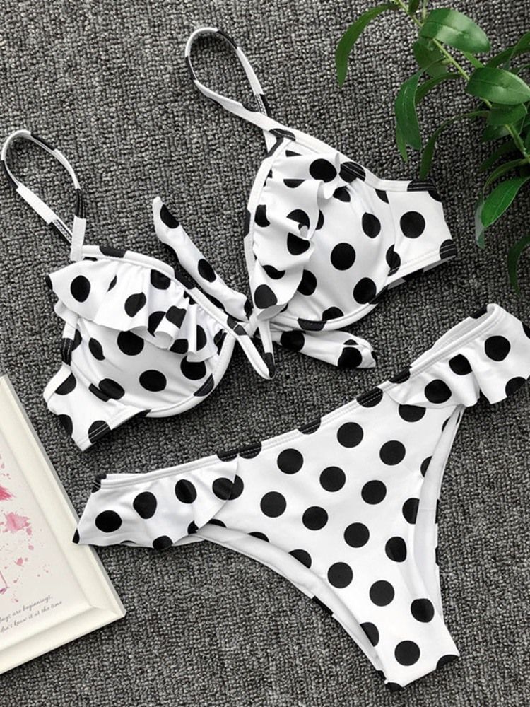 Polka Dots Sexig Baddräkt Med Snörning