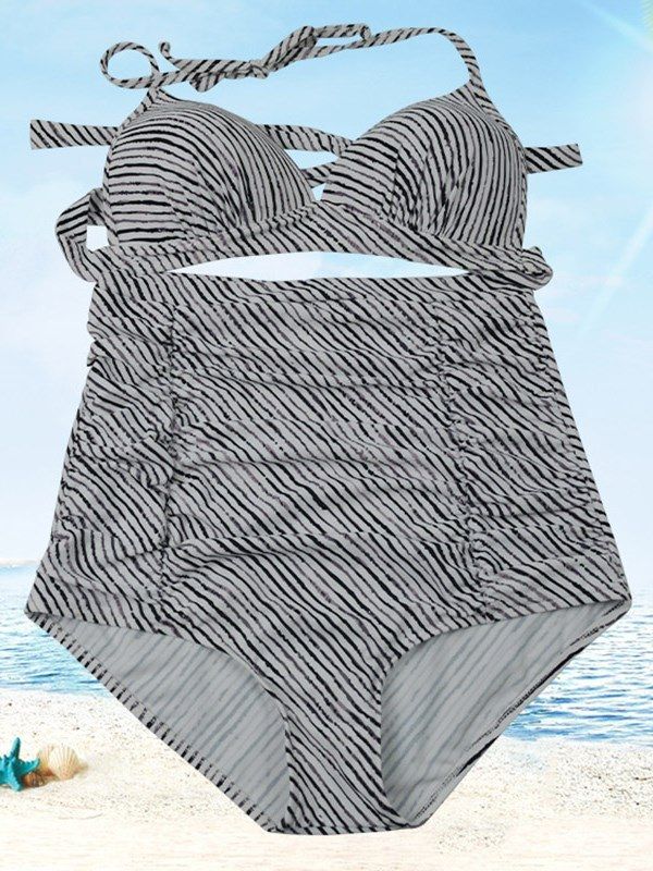 Striped Bikini Set Med Snörning I Veck