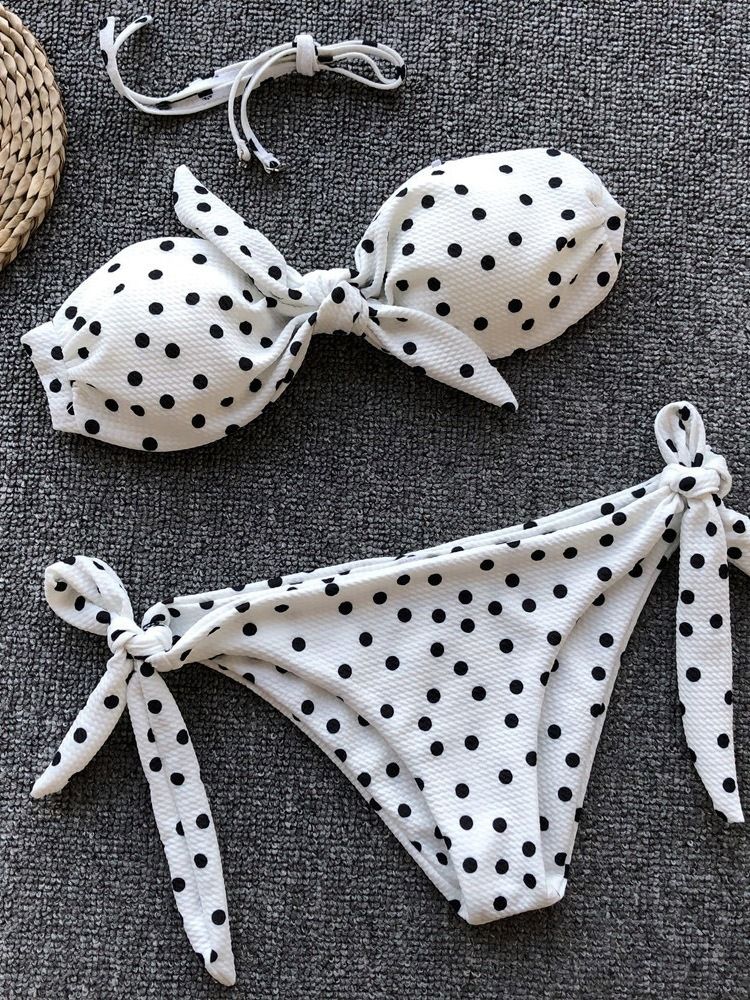 Tankini Set Print Polka Dots Badkläder För Kvinnor